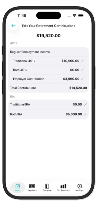 Retirement contribution editor